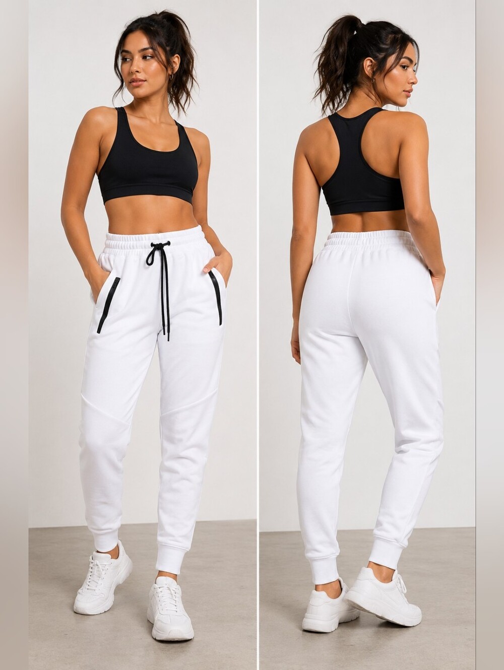 🤍 NWT Rue21 Small White Joggers Black Zip Pockets Athleisure Sweatpants
